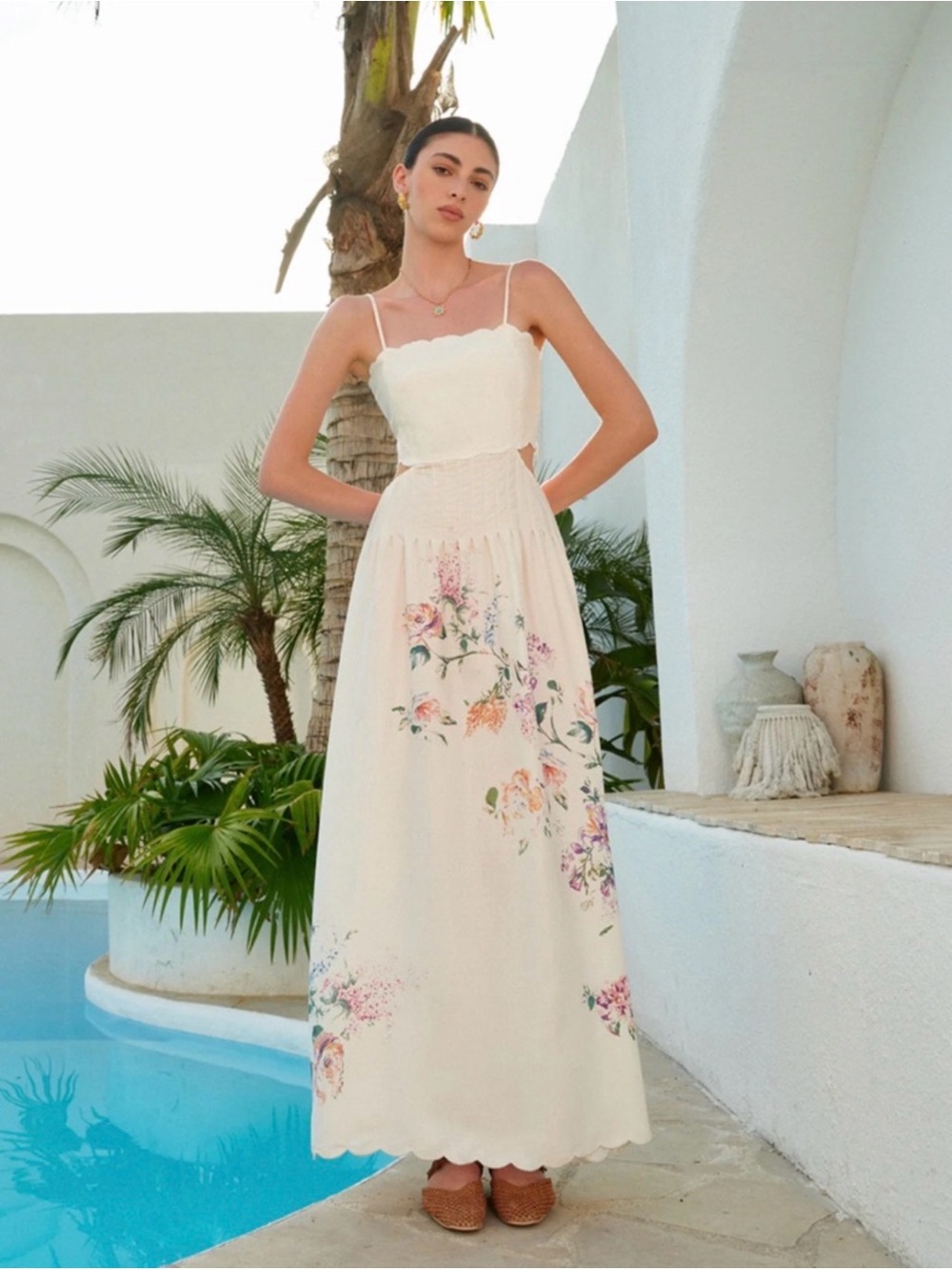 Commense Floral Print Lace-Up Back Sleeveless Dress Size Medium NWT